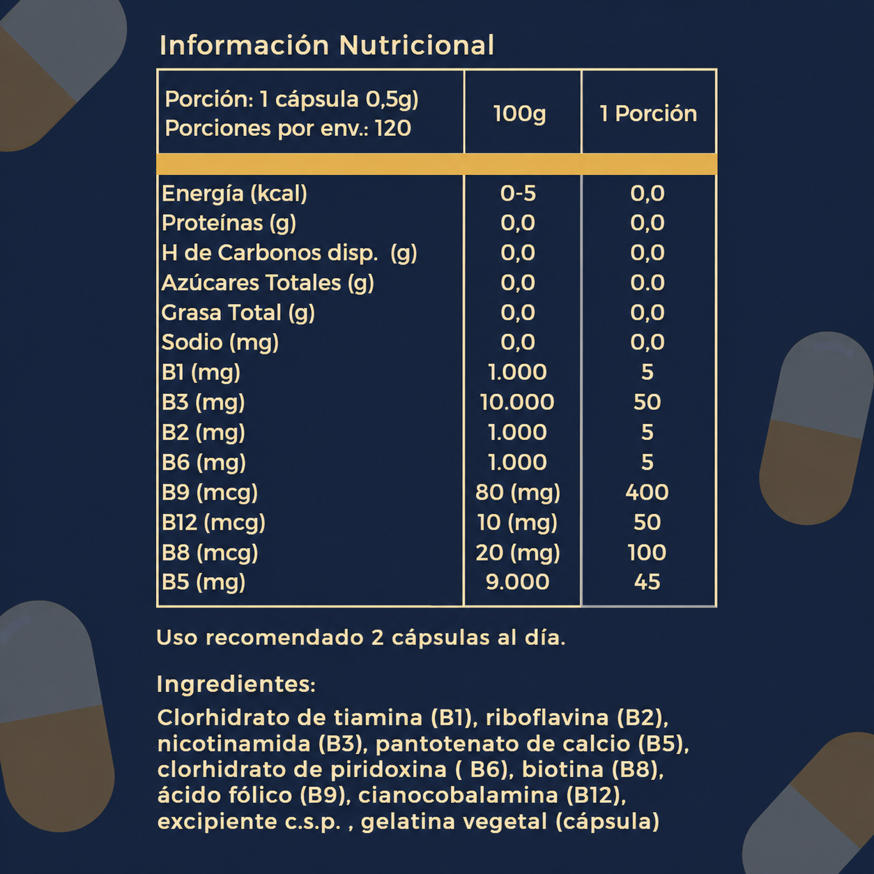 B-Complex Vitaminas del Complejo B 120 cápsulas