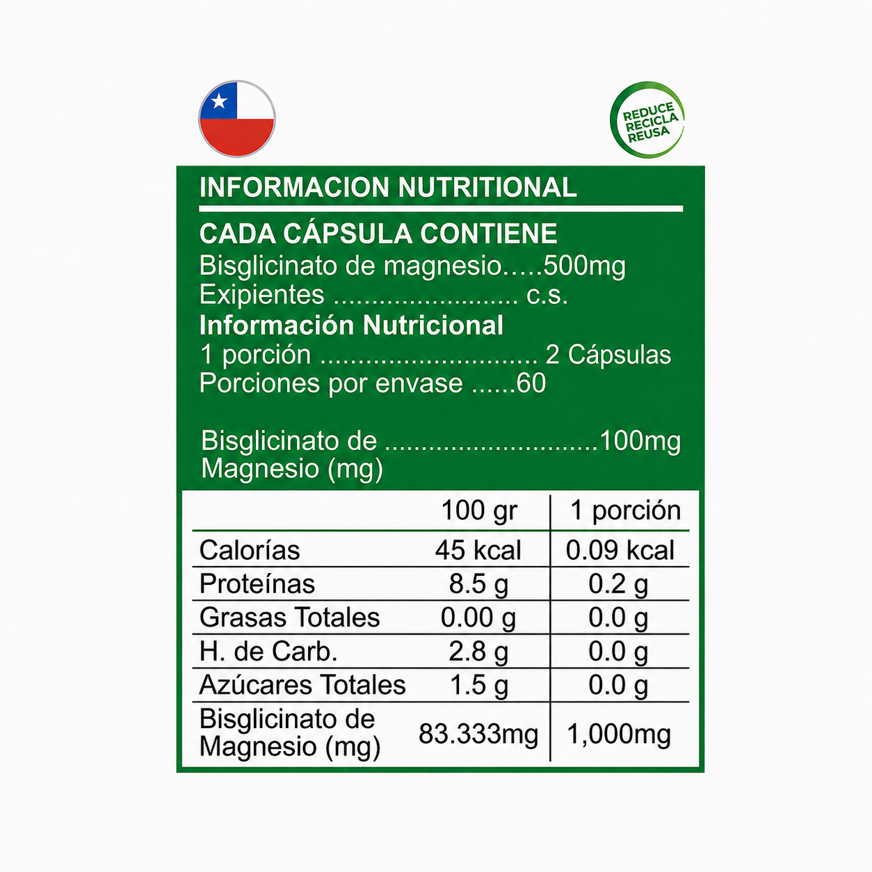 Bisglicinato de Magnesio 500 mg 120 cápsulas