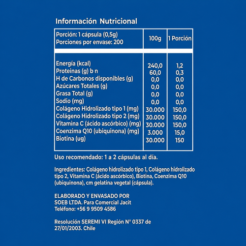 Colágeno Antiage+ Tipo I + II con Vitamina C y Q10 200 cápsulas