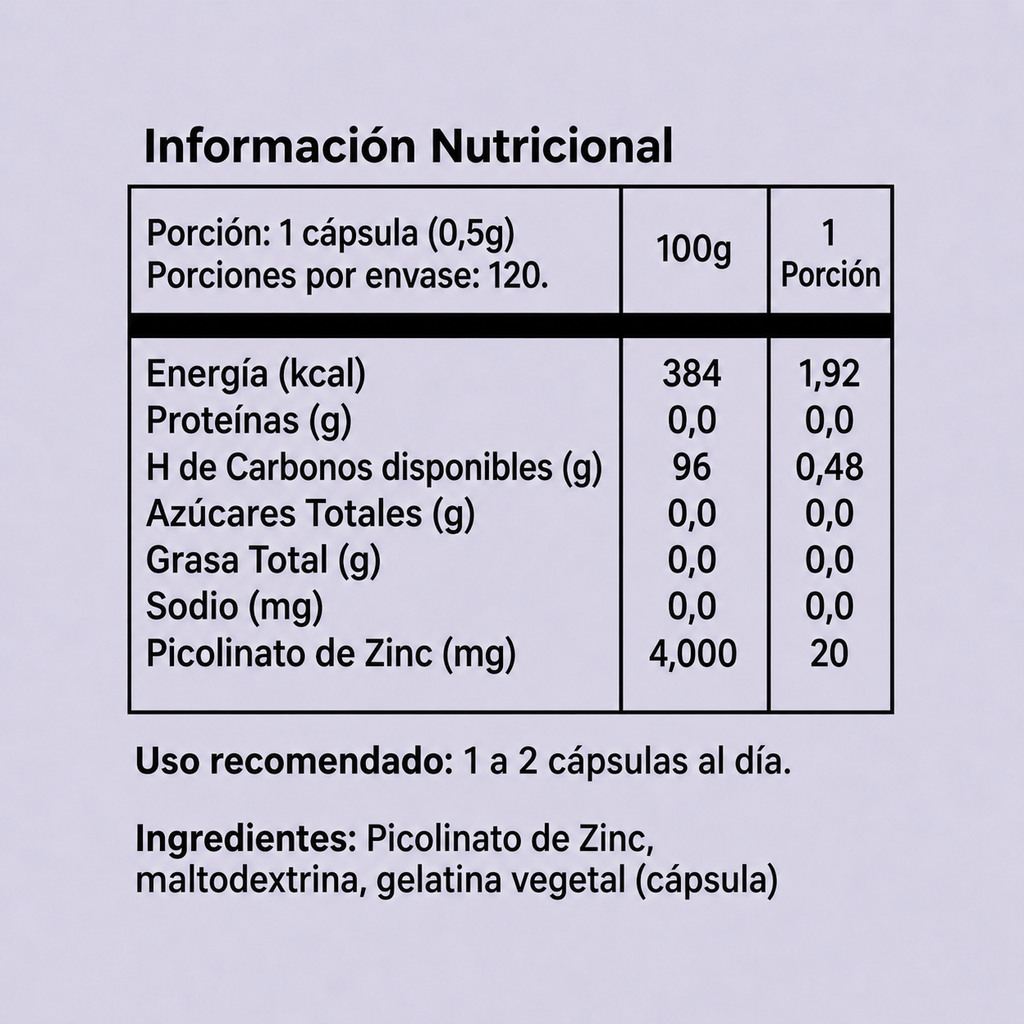 Zinc Picolinato 20 mg 120 cápsulas