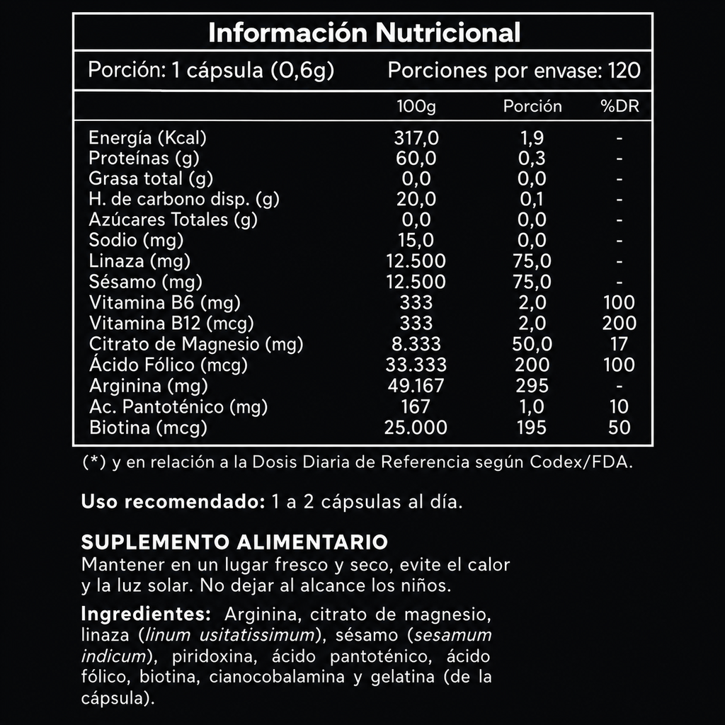 Fitomaxim New Arginina + Magnesio + Vitaminas B 120 cápsulas