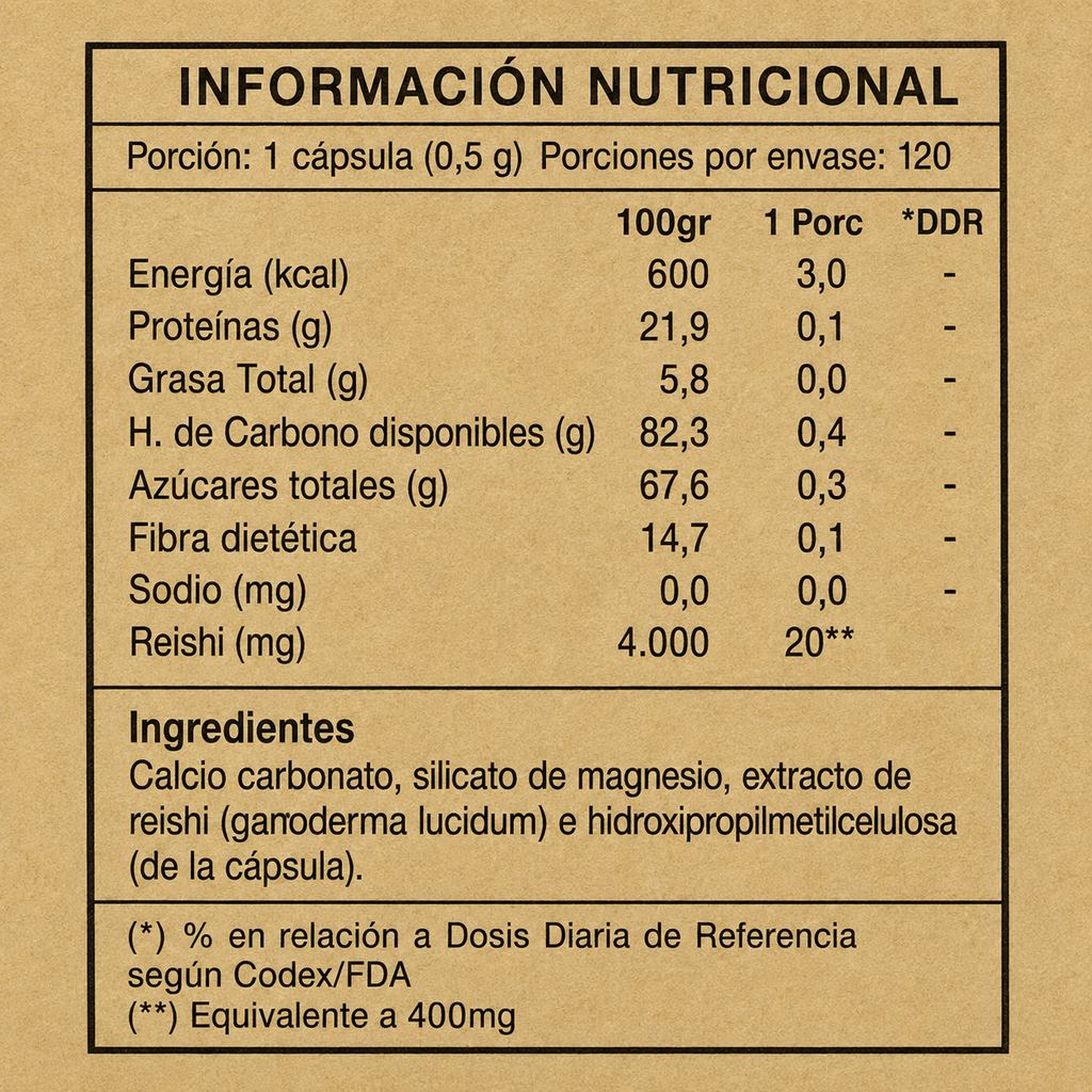 Reishi Hongo 400 mg 120 cápsulas