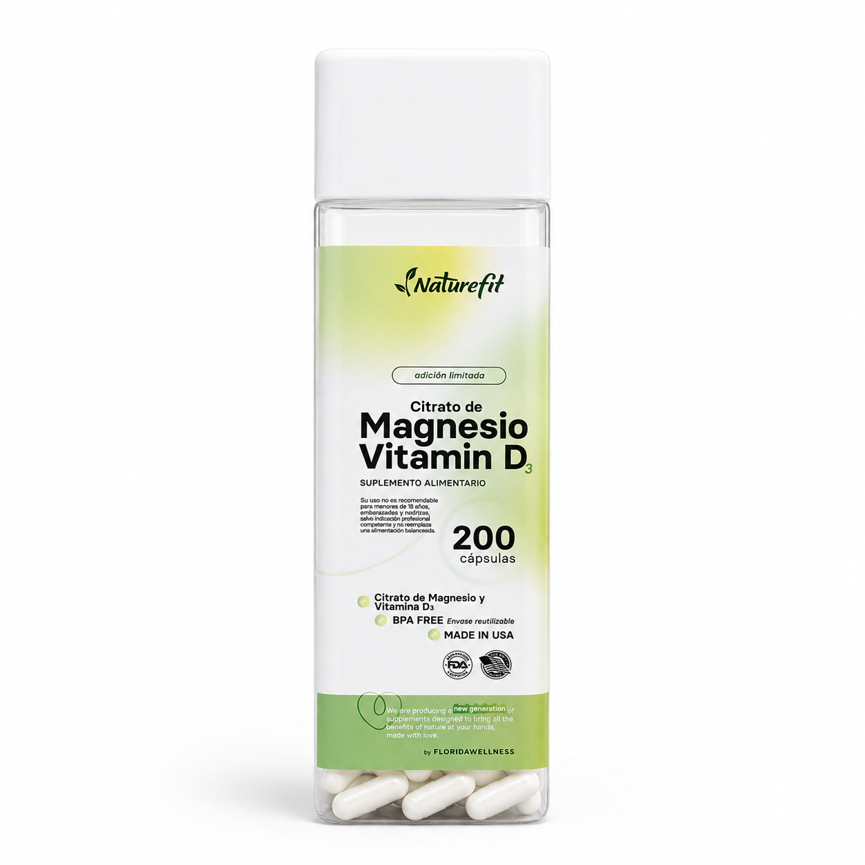 Citrato de Magnesio + Vitamina D3 500 mg 200 cápsulas
